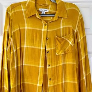 Ana & Viv plaid mustard button up blouse